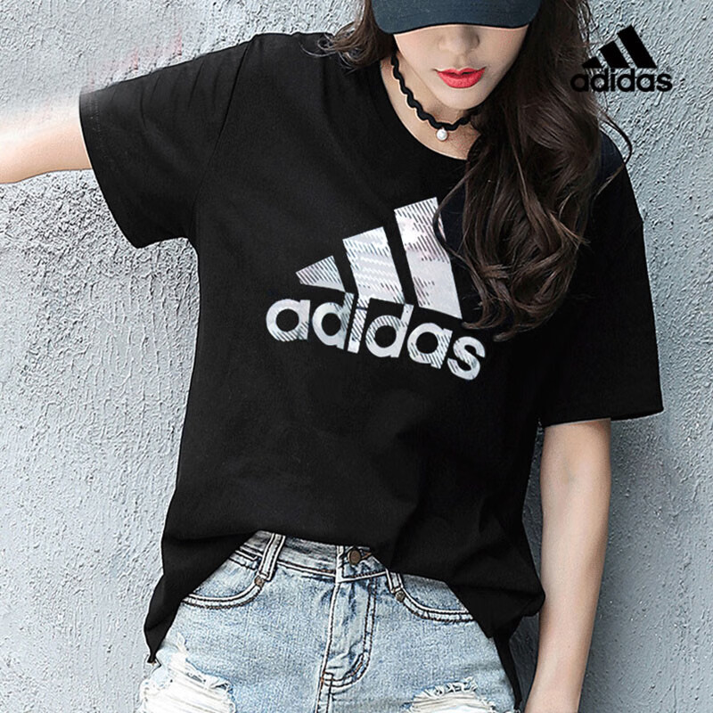 阿迪达斯女装短袖运动服健身训练跑步休闲宽松舒适透气圆领T恤衫
