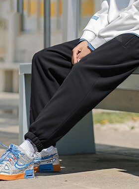 阿迪达斯运动裤男2026春季新款宽松男士长裤篮球黑色束脚裤IT3949