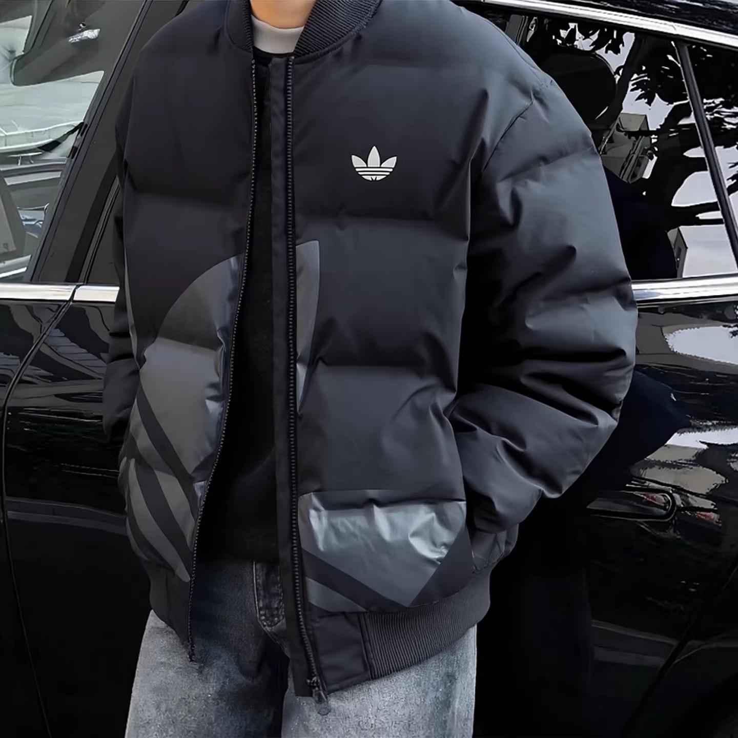 阿迪达斯棒球服男冬季新款鸭绒飞行员保暖夹克美式宽松抗寒羽绒服