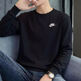 纯棉黑色长袖Nike耐克男子运动T恤秋季新款上衣薄款打底衫休闲装