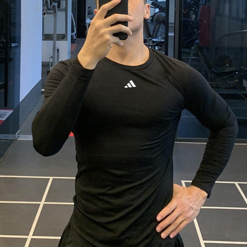 阿迪达斯速干紧身衣男健身长袖运动跑步训练服高弹透气压缩衣