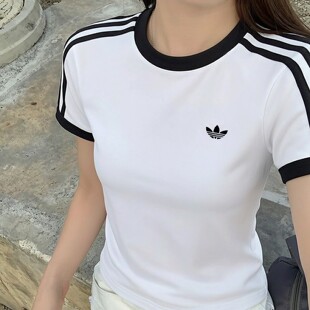 阿迪达斯三叶草T恤女夏新款复古美式修身辣妹半袖校园短袖KD3683