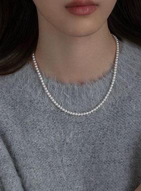 925纯银3-4mm淡水AK珍珠项链近正圆无暇精挑BABY珠颈链女百搭精致