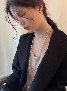 3-4mm淡水小珍珠10mm巴洛克珍珠120cm百搭时尚长款项链毛衣链女