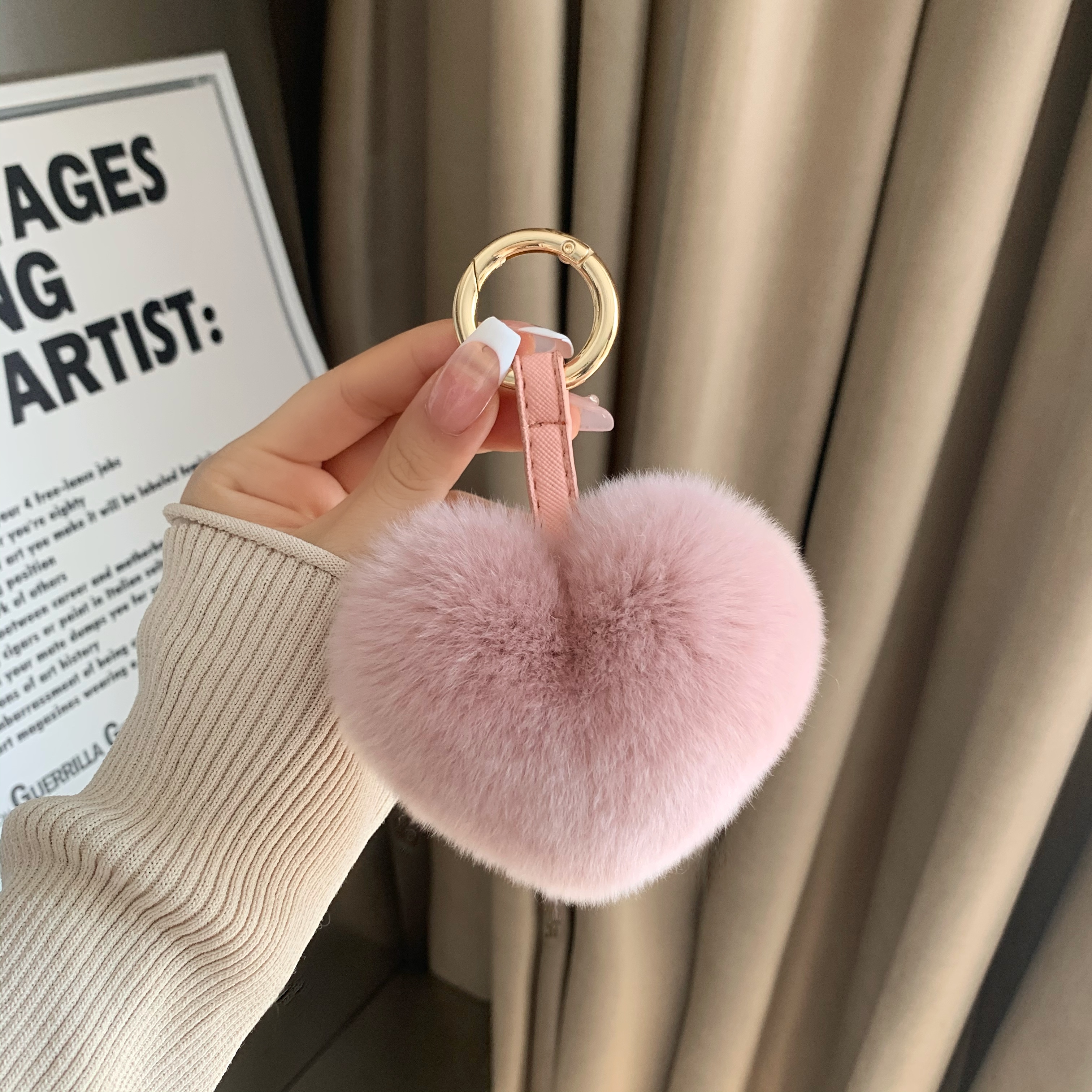 獭兔毛皮带爱心挂件小号桃心钥匙扣毛绒书包挂饰网红创意礼物可爱