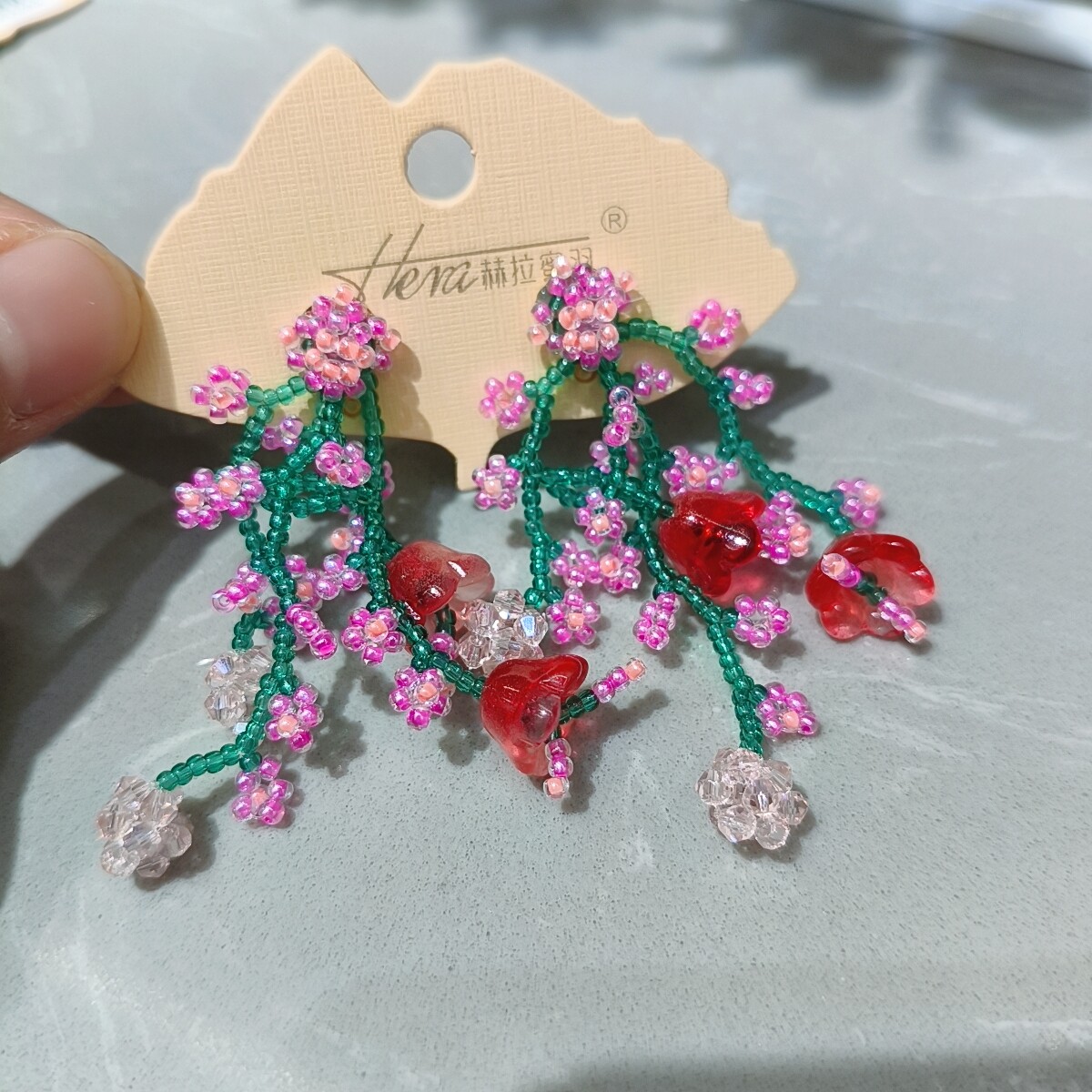 赫拉串珠花朵耳钉925银针