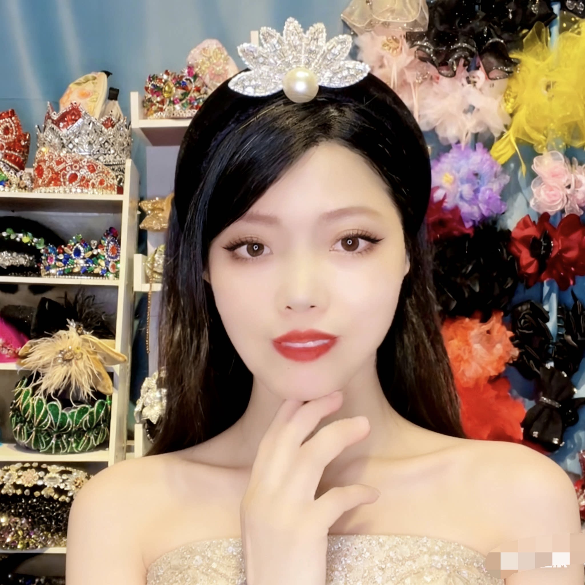 法式镶钻珍珠皇冠发箍女带齿镶钻绢纱花发卡宽版甜美头箍度假