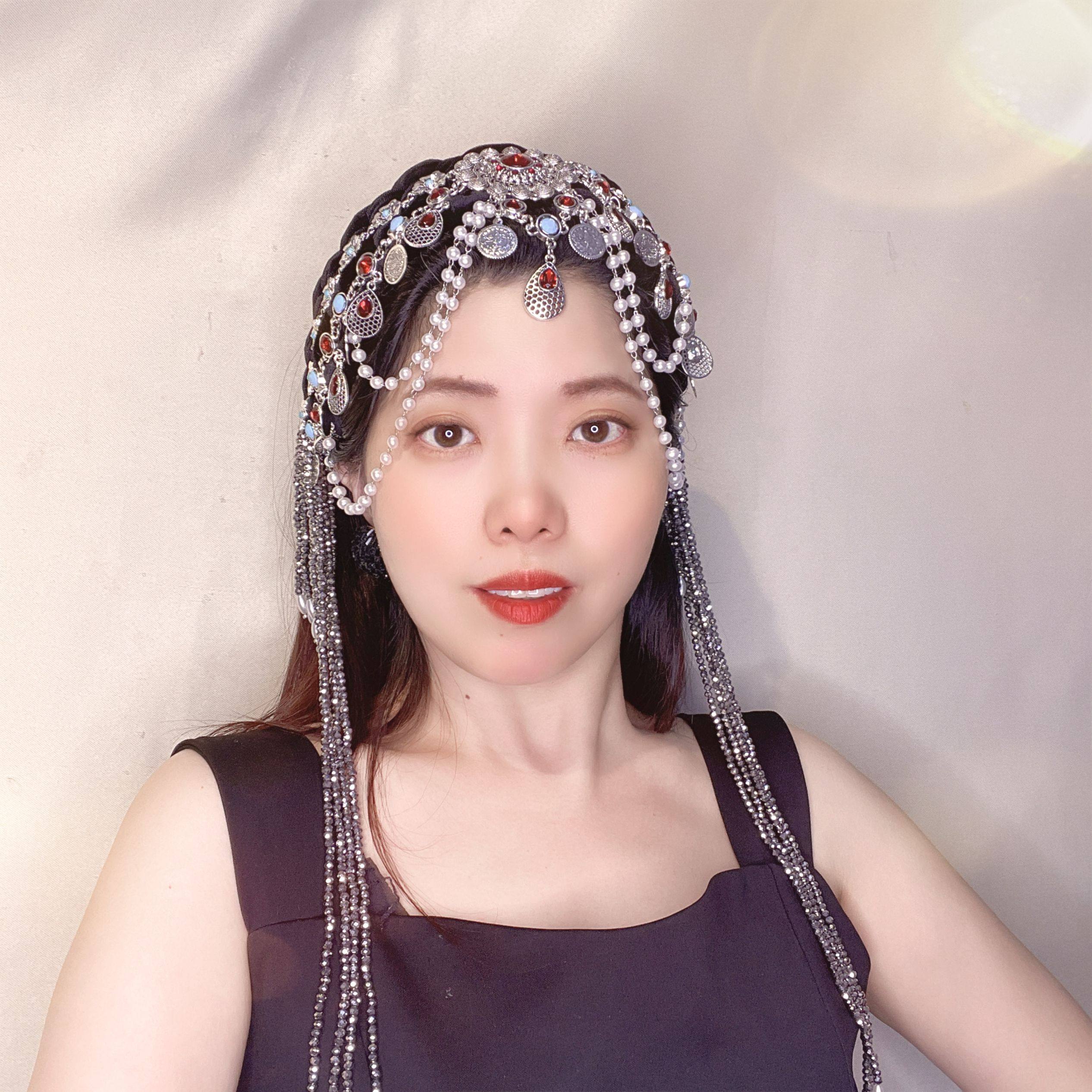 新中式复古民族风镶蓝钻流苏发箍女带齿发卡百搭写真拍照头饰