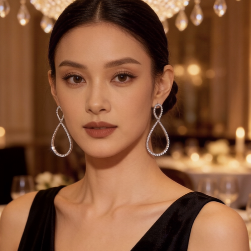 欧美满钻8字耳钉925银针耳环女2026新款高级感长款耳坠显脸瘦气质