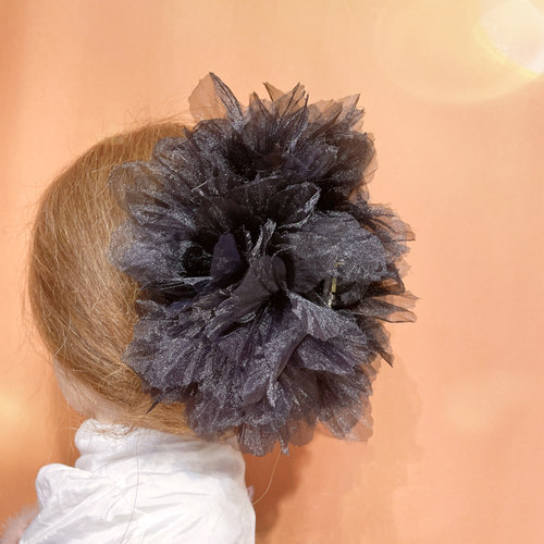 复古欧根纱黑色花朵盘发器抓夹