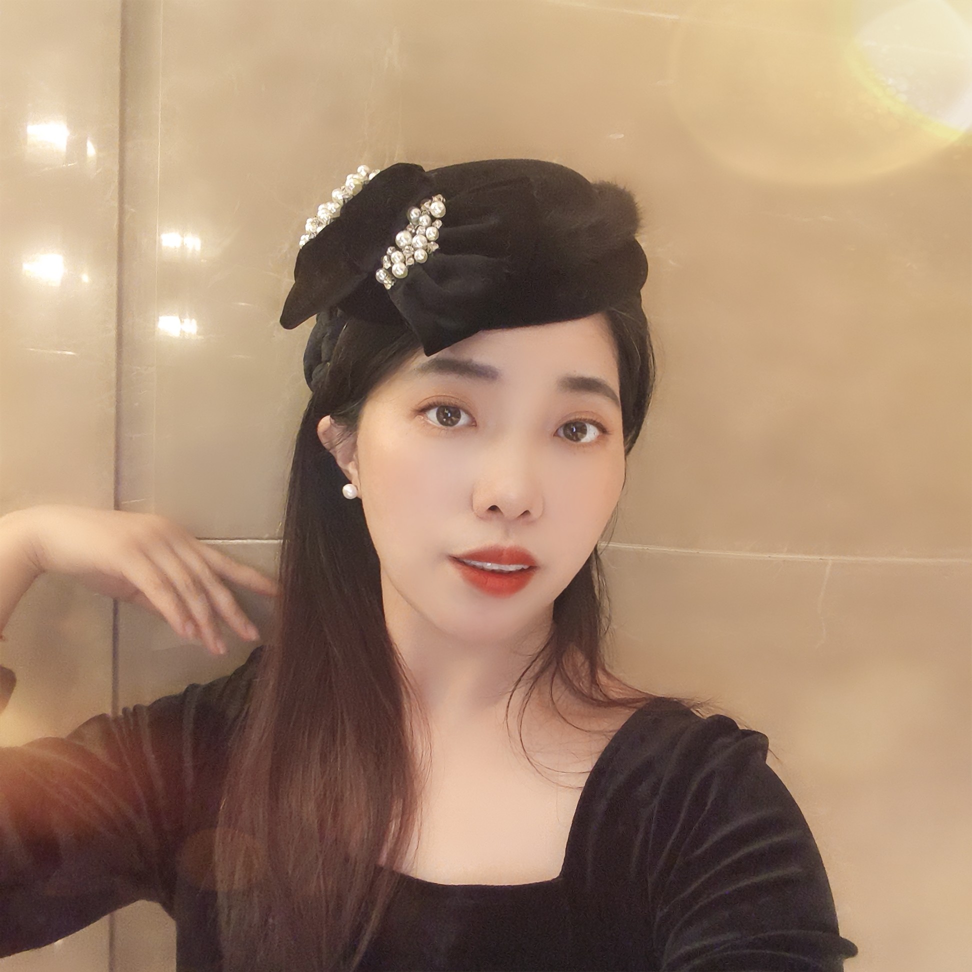 法式复古貂毛丝绒蝴蝶结发箍防滑