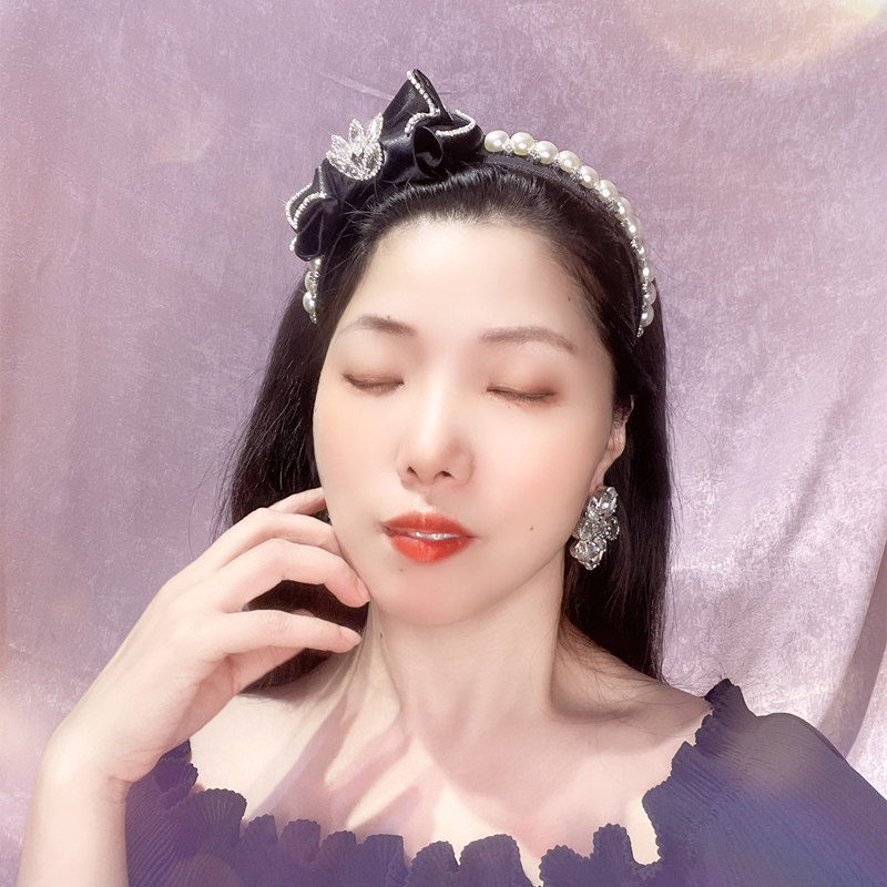 粉色镶钻蝴蝶结发箍带齿发卡水晶