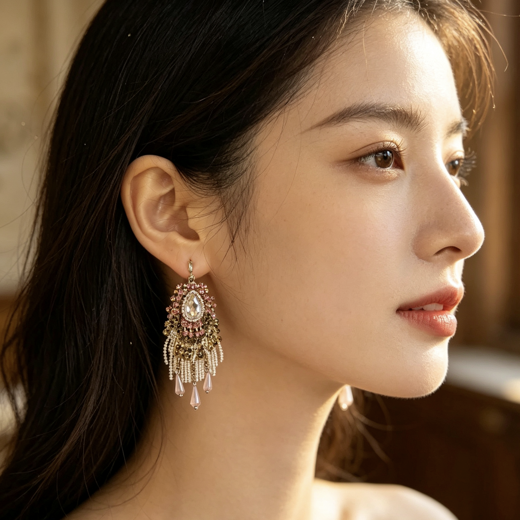 赫拉蜜羽复古民族风紫水晶流苏耳环女925银耳钉长款串珠耳坠耳饰