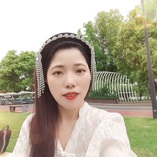 原创国风银色水滴流苏发箍女高颅顶带齿发卡宽版名媛镶钻头箍奢华