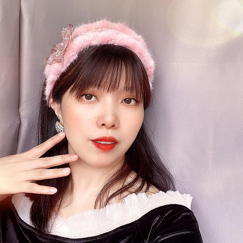 原创重工镶钻流苏水貂毛发箍