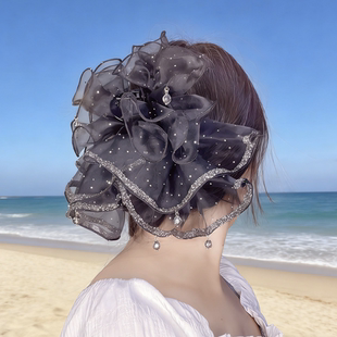 水晶绢纱裙摆抓夹女显发量鲨鱼夹发抓蓬松显发量花瓣发夹 早春新款