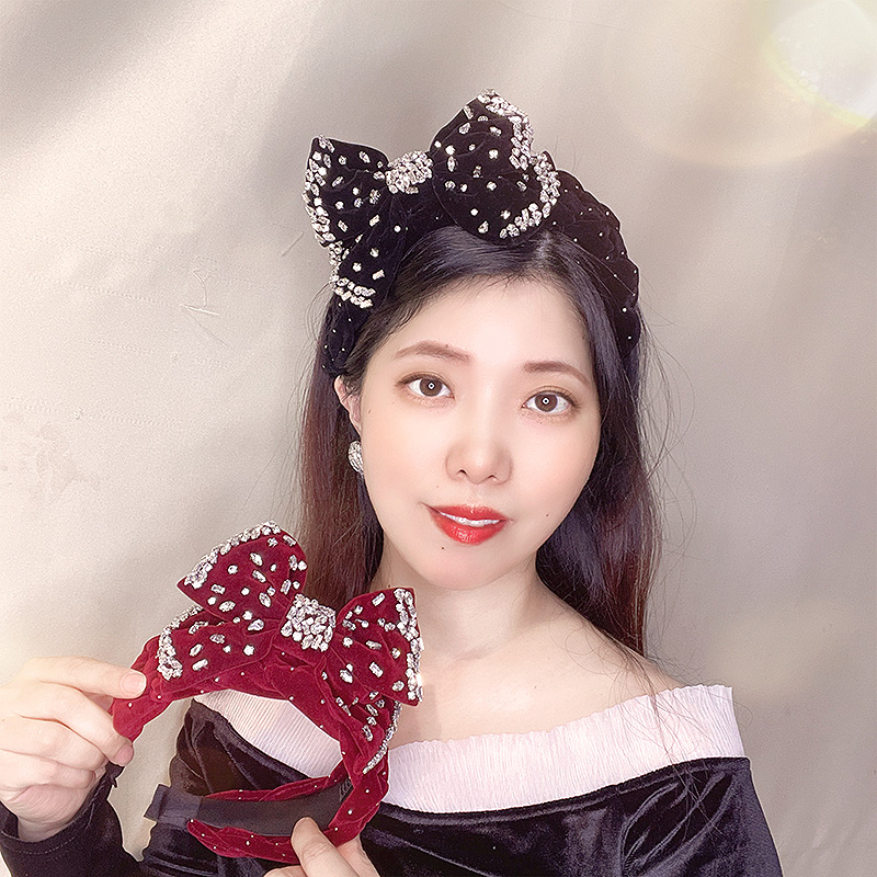 韩国黑色侧边水钻蝴蝶结发箍女高级感发卡宽版编发镶钻头箍带齿