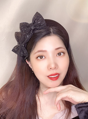 原创设计高端黑色水钻蝴蝶结发箍女高颅顶气质百搭头箍发饰发卡