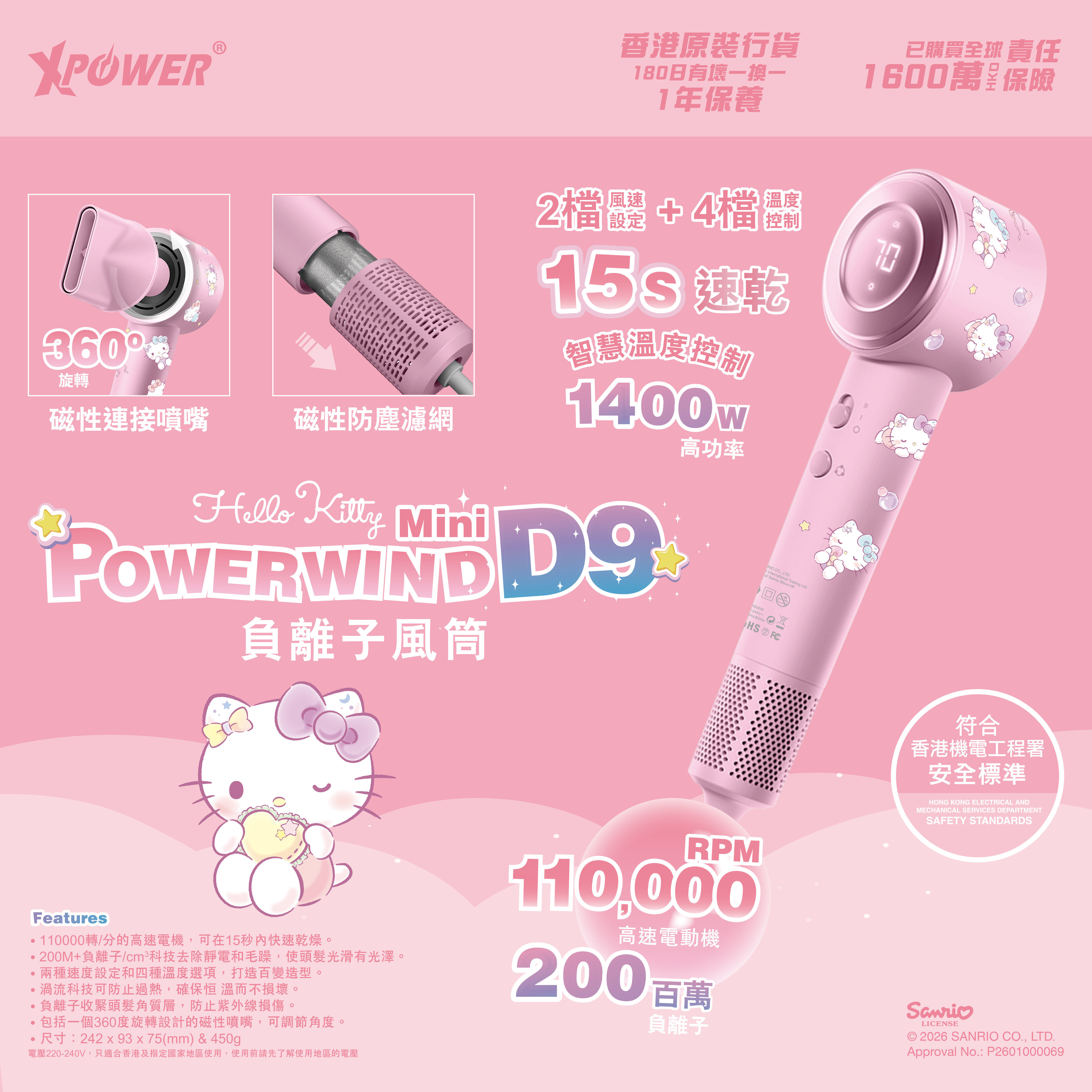 三丽鸥正版联名吹风机HelloKitty负离子护发速干女生家用生日礼物