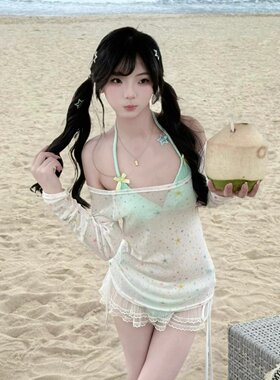 初音未来比基尼四件套萌妹泳衣女