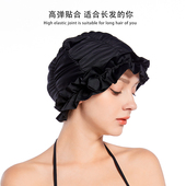 欧美新长短发时尚 可爱护耳布游泳帽加大不勒头温泉泳帽女布料大号
