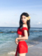 欧美性感泳衣女2024新款 度假分体比基尼红色大小胸聚拢泡温泉泳装