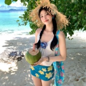 海岛度假显白蓝色纯欲少女分体比基尼三件套性感辣妹小胸裙式 泳衣