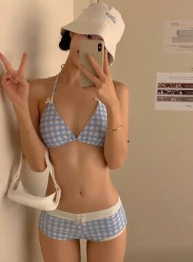 2026新款多巴胺格子比基尼泳衣女
