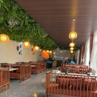 餐厅灯复古民宿茶室氛围阳台侘寂风藤艺餐桌中式禅意日式卧室吊灯