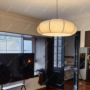 日式亚麻布艺吊灯客厅卧室餐厅禅意灯酒店大包厢圆形灯工程定制灯