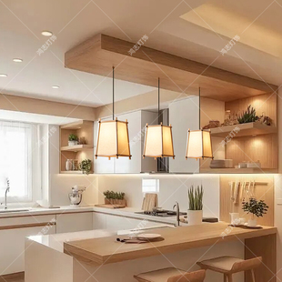 中式餐厅吊灯现代简约日式侘寂风吧台民宿布艺灯面馆料理店印LOGO