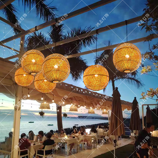 新中式藤编吊灯创意餐厅民宿火锅店藤艺手工编织灯笼日式茶室灯具