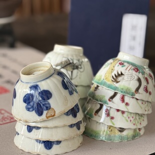 八九十年代景德镇粉彩瓜棱杯工夫茶品茗杯老库存老物件