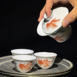 潮州枫溪窑八九十年代老库存工夫茶具马蹄盖碗铃铛