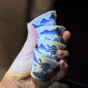 青花纯手绘若深珍藏马蹄杯工夫茶杯