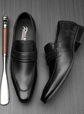 帕达索秋季新款真皮男士商务男鞋英伦尖头皮鞋套脚潮流皮鞋220902