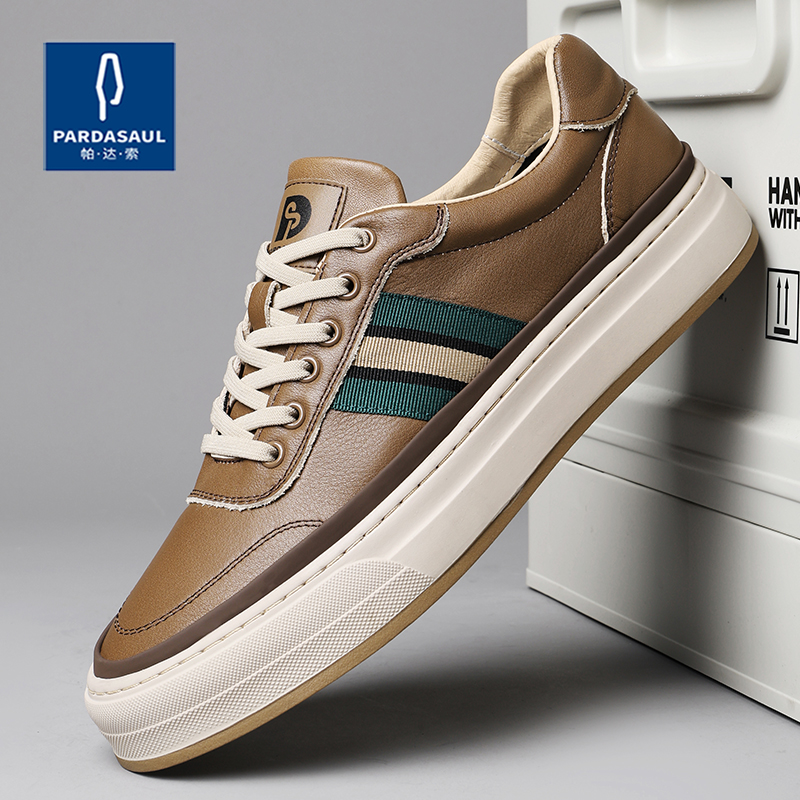 帕达索男鞋春季新款潮流百搭板鞋男高级感休闲皮鞋男真皮鞋230223