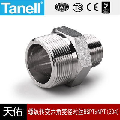螺纹转变六角变径对丝BSPTxNPT(304  大头NPT-小头BSPT)