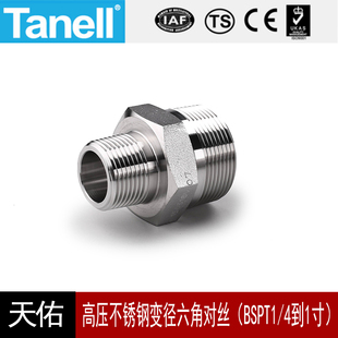 变径六角对丝BSPT1/4-1直通210KG高压3000LB接304316天佑管业1183