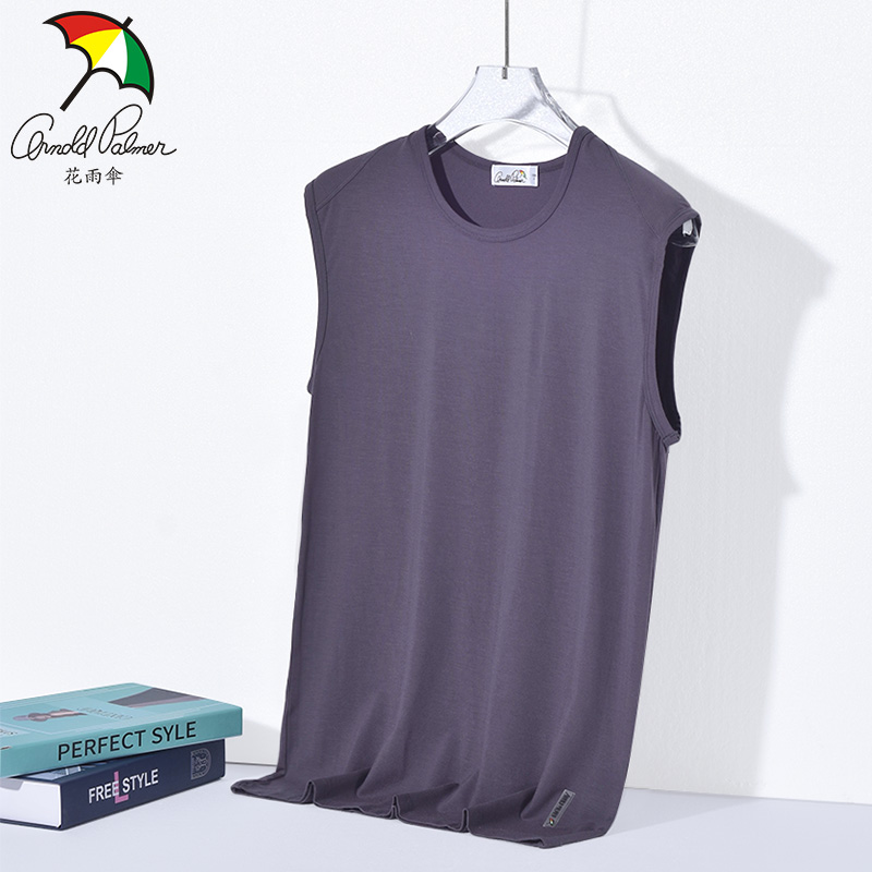花雨伞新款男士莫代尔汗衫无袖背心圆领高弹运动男潮单件汗衫上衣