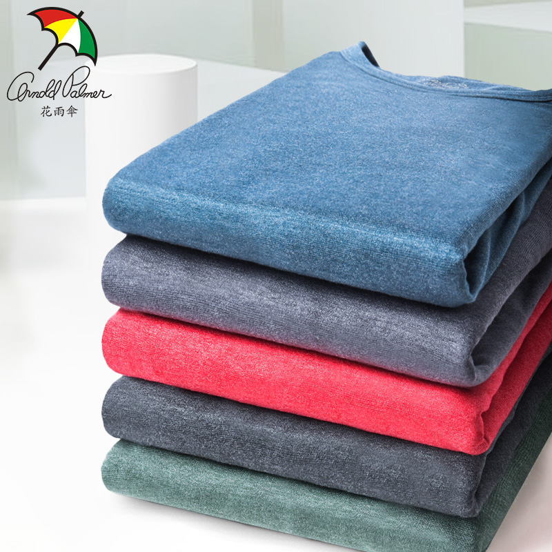 花雨伞男士时尚双层单件衫 腈纶保暖时尚纯色圆领弹力打底上衣