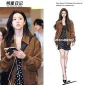 爱情怎么翻译高允真同款 宽松夹克上衣 美拉德麂皮绒复古短外套韩版