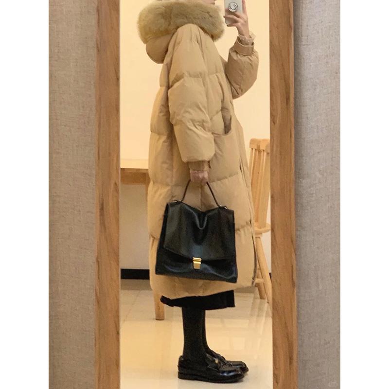 明星日记|狐狸毛大毛领|过膝中长款冬季新韩系加厚羽绒服宽松外套