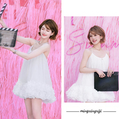 赵露思同款 吊带连衣裙2025夏新短裙小众设计荷叶边蓬蓬裙 白色无袖