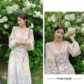 防晒碎花连衣裙女小众设计高级显瘦套装 明星日记法式 长袖 裙长裙子