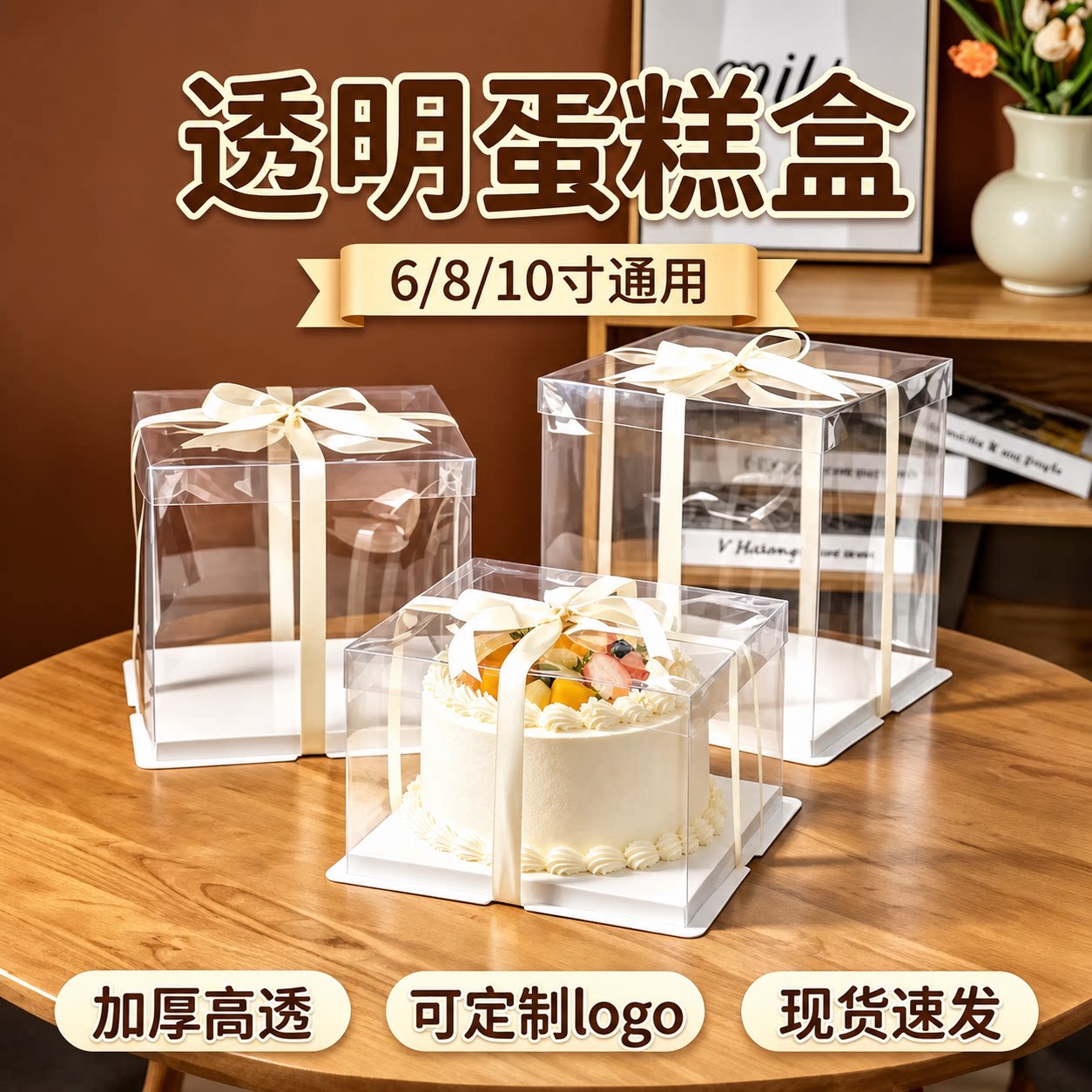 蛋糕盒子包装盒透明烘焙生日四4寸5五6六8八10十12方形加高一次性