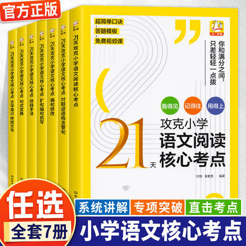 21天攻克小学语文核心考点全套7册 阅读修辞手法病句修改句式变换对联谚语格言警句扩句缩写仿写文学常识传统文化讲解专项突破训练
