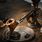 大汉烟斗原创巫师帽手工石楠斗进口原材白色环镶二次榫镶雕刻镶嵌