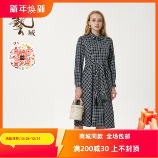 新款 专柜春款 格子淑女收腰连衣裙K4L37 正品 ART艺域女装