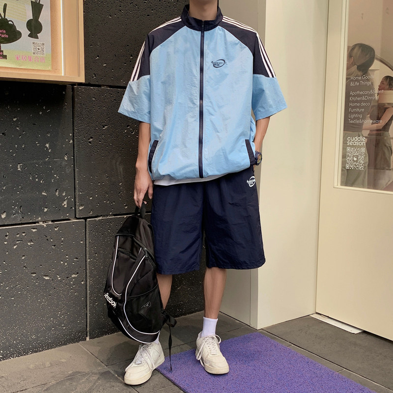 B318-S422-P60夏季男士情侣休闲立领运动学生短袖套装,男装休闲套装,星座617A-3（原B318）